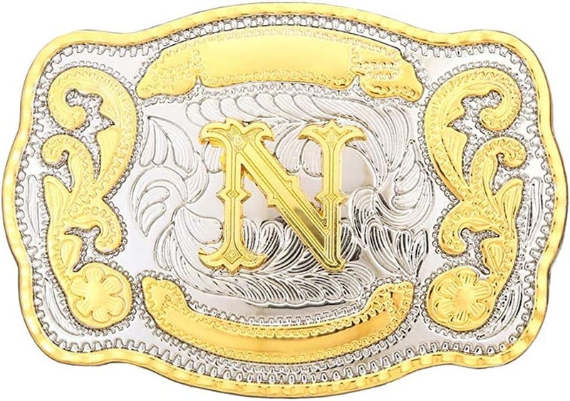 WMG Western Belt Buckle Initial Letters ABCDMRJ to Z Cowboy Belt Buckle, Rodeo Buckles for Men & Women Fits Up to 2 Inch Belts - Image 1
